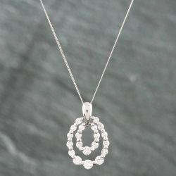 Second Hand Platinum 1.11ct Brilliant Cut Diamond Oval Two Row Pendant & 18 Inch Curb Chain 43141033