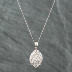 Second Hand Platinum 1.00ct Brilliant Cut Diamond Five Row Cluster Pendant & 18 Inch Curb Chain 43141045