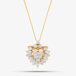 Second Hand 18ct Yellow Gold 2.93ct Brilliant & Pear Cut Diamond Cluster Pendant & 18 Inch Curb Chain 43141046