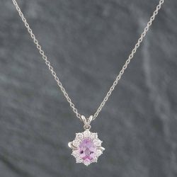 Second Hand Platinum 0.95ct Oval Cut Pink Topaz & 0.43ct Brilliant Cut Diamond Cluster Pendant & 16 Inch Trace Chain 43141067
