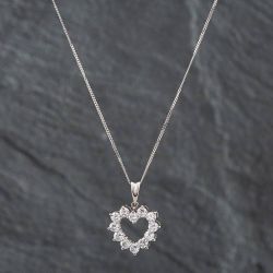 Second Hand Platinum 1.00ct Brilliant Cut Diamond Open Heart Pendant & 18 Inch Curb Chain 43141069