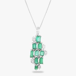 Second Hand Platinum Certificated 2.28ct Emerald & 0.54ct Brilliant Cut Diamond Pendant & 18 Inch Box Chain 43141074