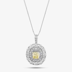 Second Hand Platinum Certificated 1.56ct Yellow & White Diamond Oval Cluster Pendant & 18 Inch Curb Chain 43141075
