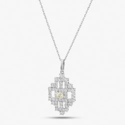 Second Hand Platinum 2.01ct Brilliant Cut Yellow & White Diamond Pendant & 18 Inch Curb Chain 43141077
