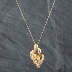 Second Hand 18ct Yellow Gold 1.05ct Brilliant Cut Diamond Swirl Pendant & 18 Inch Curb Chain 43141083