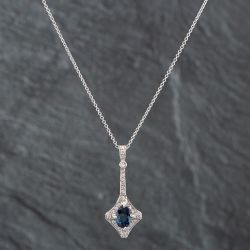 Second Hand 14ct White Gold Sapphire & Brilliant Cut Diamond Pendant & 16 Inch Trace Chain 43141090