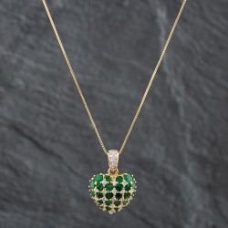 Second Hand 18ct Yellow Gold 2.40ct Emerald & 0.42ct Brilliant Cut Diamond Heart Pendant & 18 Inch Box Chain 43141099