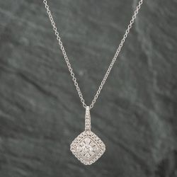 Second Hand 9ct White Gold 1.00ct Brilliant Cut Diamond Pendant & 18 Inch Trace Chain 43141106