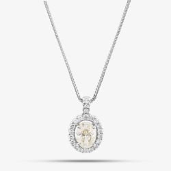 Second Hand Platinum 1.30ct Brilliant Cut Diamond Oval Halo Cluster Pendant & 16-18 Inch Box Chain 43141116