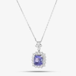 Second Hand Platinum 3.96ct Tanzanite & 1.02ct Brilliant Cut Diamond Rectangular Cluster Pendant & 16 Inch Trace Chain 43141143