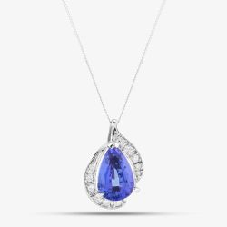 Second Hand Platinum 4.91ct Tanzanite & 0.27ct Brilliant Cut Diamond Pear Shape Pendant & 18 Inch Curb Chain 43141146
