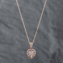 Second Hand 9ct Two Colour Gold 0.25ct Brilliant Cut Diamond Halo Heart Pendant & 18 Inch Prince Of Wales Chain 43141160