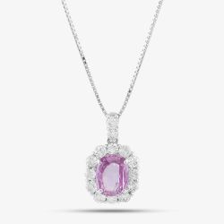 Second Hand Platinum Certificated 1.83ct Pink Oval Cut Sapphire & 0.93ct Brilliant Cut Diamond Pendant & 18 Inch Box Chain 43141167