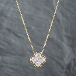 Second Hand 14ct Two Colour Gold Brilliant Cut Diamond Pave Pendant & 16-18 Inch Trace Chain 43141172