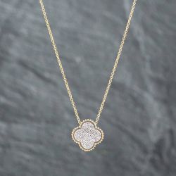 Second Hand 14ct Two Colour Gold Brilliant Cut Diamond Pave Pendant & 16-18 Inch Trace Chain 43141173