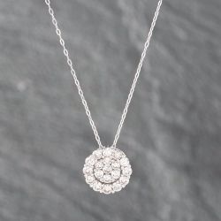 Second Hand 18ct White Gold 1.00ct Brilliant Cut Diamond Halo Cluster Pendant & 16-18 Inch Trace Chain 43141188