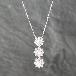 Second Hand 18ct White Gold 1.00ct Brilliant Cut Diamond Graduated Triple Cluster Pendant & 16-18 Inch Ball Chain 43141191