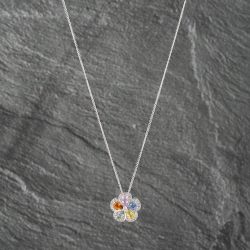 Second Hand 14ct White Gold 1.30ct Sapphire & 0.20ct Diamond Flower Pendant & 18 Inch Prince Of Wales Chain 43141204