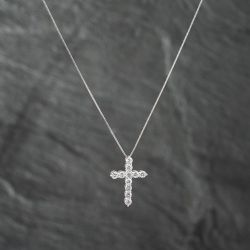 Second Hand Platinum 1.00ct Brilliant Cut Diamond Set Cross Pendant & 16-18 Inch Box Chain 43141205