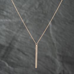 Second Hand 14ct Yellow Gold 0.20ct Brilliant Cut Diamond Set Stick Pendant & 16 Inch Trace Chain 43141209