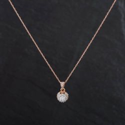 Second Hand 9ct Rose Gold 0.24ct Brilliant Cut Diamond Round Stone Set Pendant & 18 Inch Prince Of Wales Chain 4314120