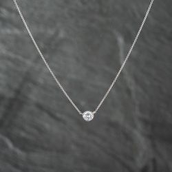 Second Hand 14ct White Gold 0.53ct Brilliant Cut Diamond Single Stone Rubover Set Pendant & 16-20 Inch Trace Chain 43141221