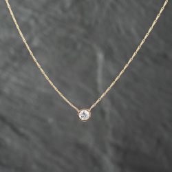 Second Hand 14ct Yellow Gold 0.52ct Brilliant Cut Diamond Single Stone Rubover Set Pendant & 16 Inch Trace Chain 43141222