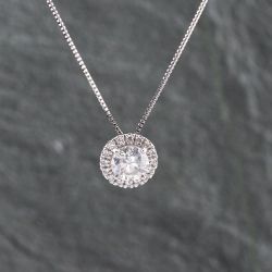 Second Hand Platinum 1.18ct Brilliant Cut Diamond Round Halo Pendant & 16-18 Inch Box Chain 43141232