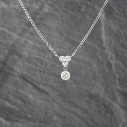 Second Hand Platinum 1.51ct Brilliant Cut Diamond Four Stone Dropper Pendant & 16 Inch Curb Chain 43141235
