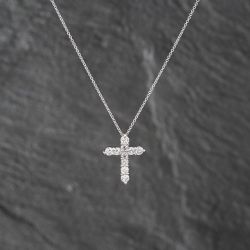 Second Hand Platinum 0.50ct Brilliant Cut Diamond Set Cross Pendant & 16 Inch Trace Chain 43141237