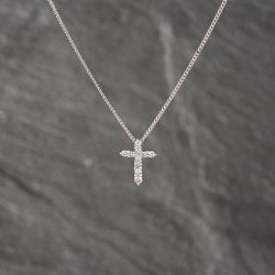 Second Hand Platinum 0.30ct Brilliant Cut Diamond Set Cross Pendant & 16 Inch Curb Chain 43141238