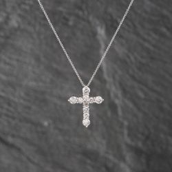 Second Hand Platinum 1.01ct Brilliant Cut Diamond Set Cross Pendant & 16 Inch Trace Chain 43141239