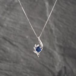 Second Hand Platinum 1.02ct Sapphire & 0.24ct Marquise Cut Diamond Fancy Pendant & 16-18 Inch Box Chain 43141246