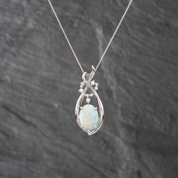 Second Hand Platinum 2.35ct Opal & 0.21ct Brilliant Cut Diamond Fancy Pendant & 16 Inch Curb Chain 43141248