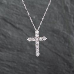 Second Hand Platinum 1.50ct Brilliant Cut Diamond Cross Pendant & 18 Inch Curb Chain 43141254