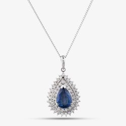 Second Hand Platinum 2.47ct Tanzanite & 0.71ct Brilliant Cut Diamond Tear Drop Pendant & 15 Inch Curb Chain 43141256