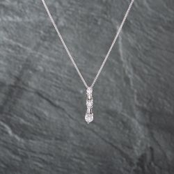 Second Hand 14ct White Gold 1.00ct Brilliant Cut Diamond Graduated Three Stone Pendant & 18 Inch Foxtail Chain 43141257