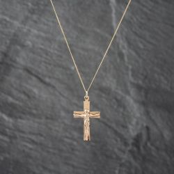 Second Hand 9ct Yellow Gold Crucifix Cross Pendant & 18 Inch Curb Chain 43141264