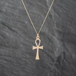 Second Hand Yellow Gold Ankh Cross Pendant & 18 Inch Curb Chain 43141267