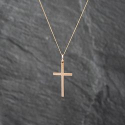 Second Hand Vintage Yellow Gold Plain Cross Pendant & 18 Inch Curb Chain 43141272