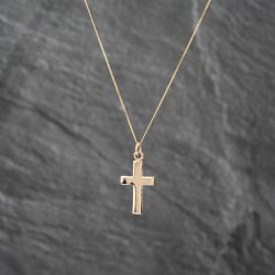 Second Hand 9ct Yellow Gold Plain Cross Pendant & 18 Inch Curb Chain 43141273