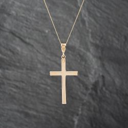 Second Hand 9ct Yellow Gold Plain Cross Pendant & 18 Inch Curb Chain 43141274