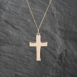 Second Hand 9ct Yellow Gold Plain Cross Pendant & 18 Inch Curb Chain 43141275