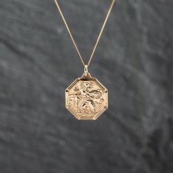 Second Hand 9ct Yellow Gold Hexagon St Christopher Pendant & 18 Inch Curb Chain 43141282