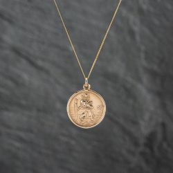 Second Hand 9ct Yellow Gold Round St Christopher Pendant & 18 Inch Curb Chain 43141286