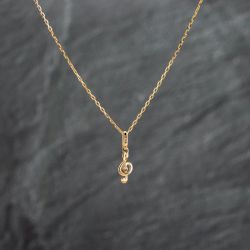 Second Hand 9ct Yellow Gold Treble Clef Pendant & 18 Inch Belcher Chain 43141287