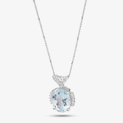 Second Hand Platinum 6.82ct Aquamarine & 0.42ct Brilliant Cut Diamond Pendant & 16 Inch Trace Chain 4314128