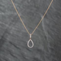 Second Hand 9ct Yellow Gold Cubic Zirconia Open Tear Drop Set Pendant & 16 Inch Belcher Chain 43141290