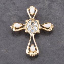 Second Hand 14ct Yellow Gold Blue Topaz & Opal Fancy Cross Loose Pendant 43141298