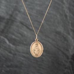 Second Hand 9ct Yellow Gold Oval Virgin Mary Miraculous Medal Pendant & 18 Inch Curb Chain 43141310